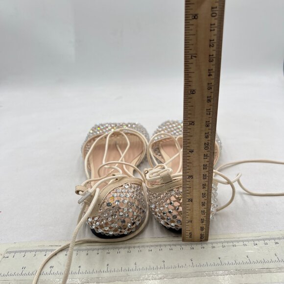 XYD Beige Square Toe Studded Flats Sandals Mesh D'Orsay Ankle Strap Slip On Shoe - Picture 5 of 8